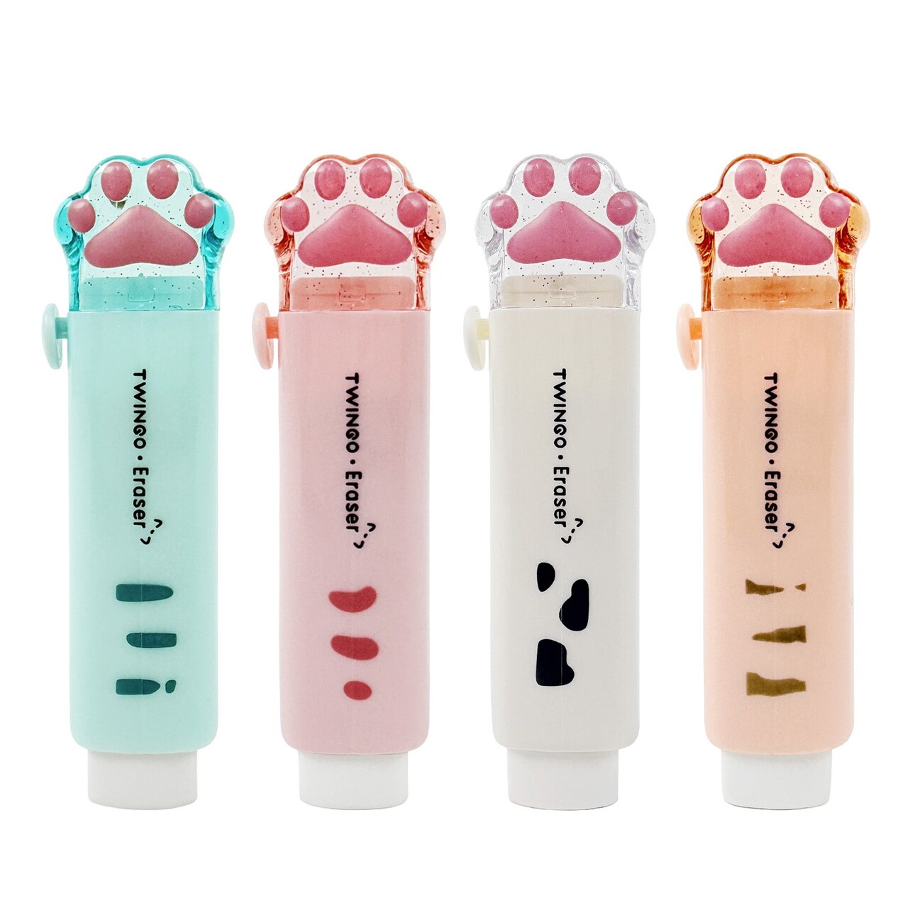 Wrapables Cat Paw Retractable Erasers, Push-Pull Design, Stationery Office Supplies (Set of 4), Pastel